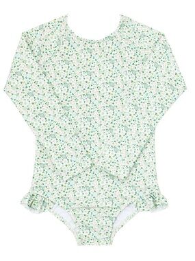 Girls Minnow Long Sleeve Swimsuit in floral “Sea Marsh” print. Size 9 / 10.